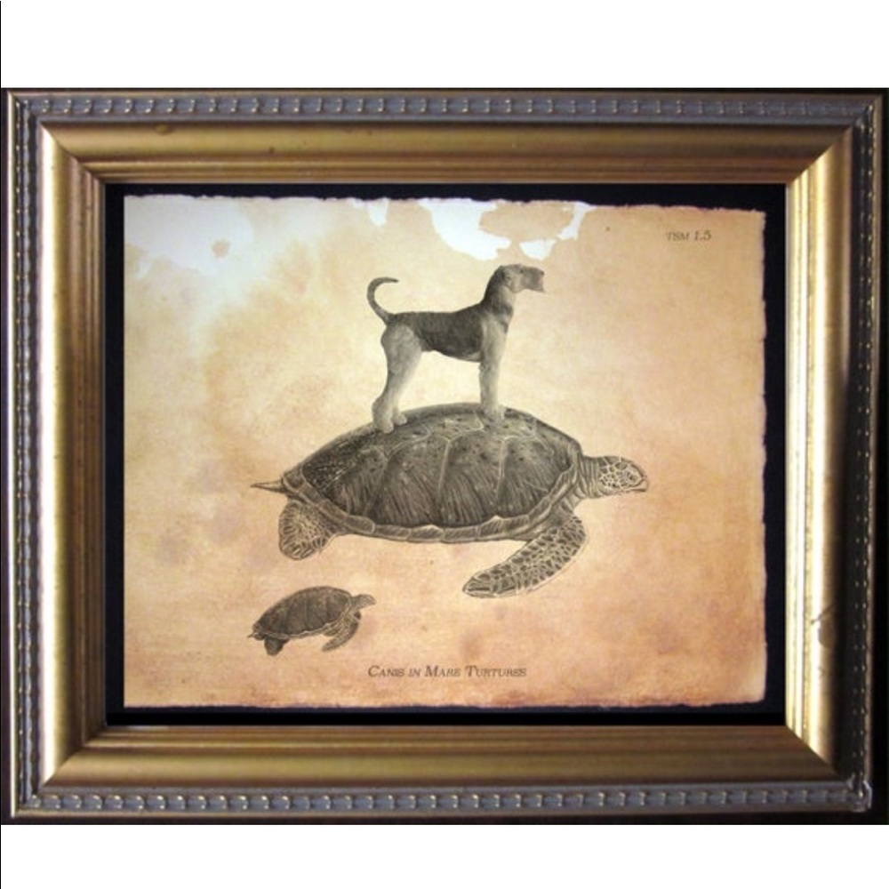 Airedale Terrier on Turtle Art Print Tea Stained